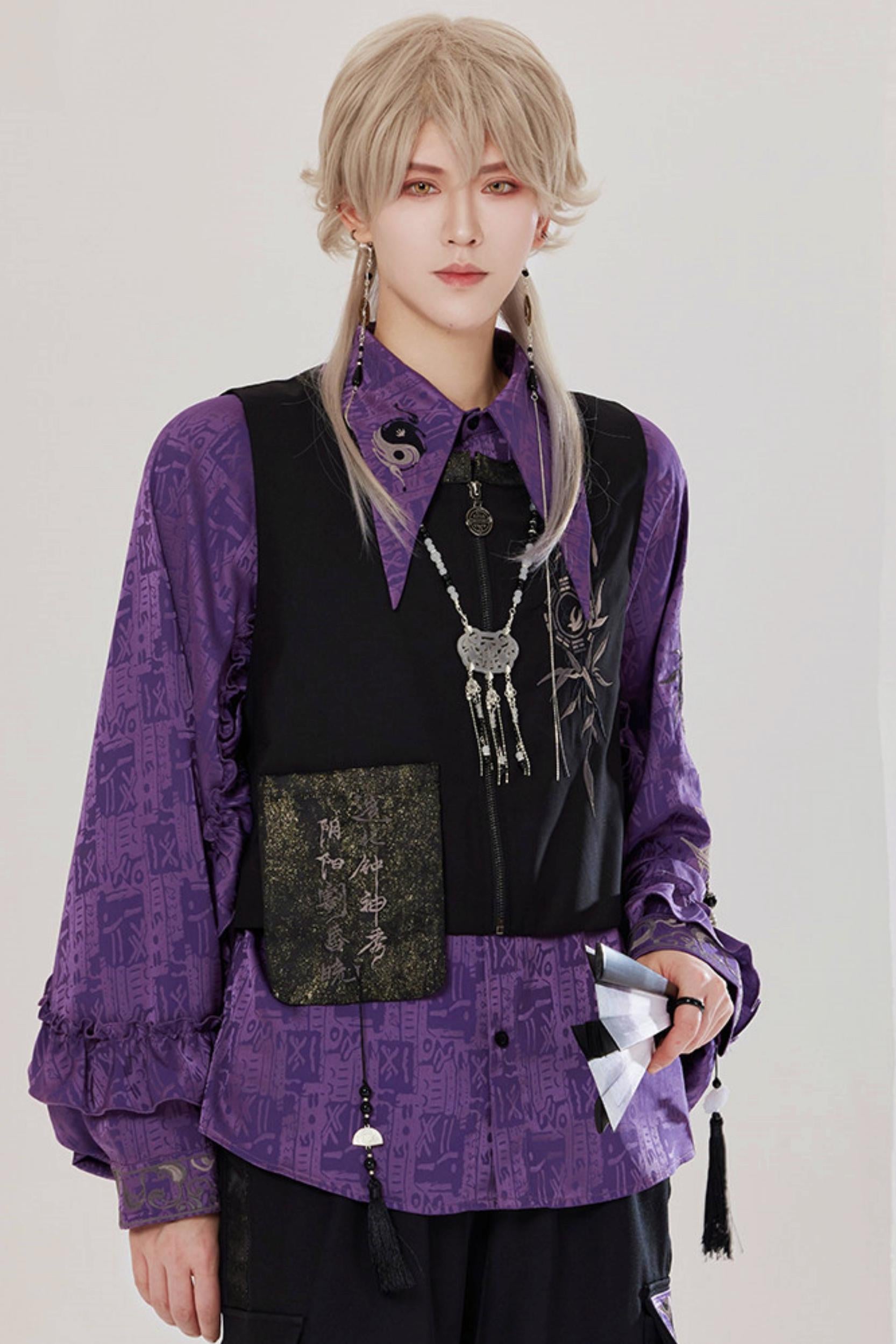 チャイナトップス チャイナ服 紫 メンズ メンズファッション 唐装