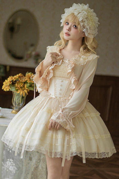 Weißes Korsett-Prinzessin-Lolita-Kleid + Outerwear + Accessoires