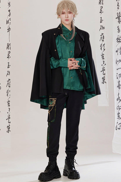 Jade Moon Dragon Embroidered Chinese Shirt + Moon Pocket Pants