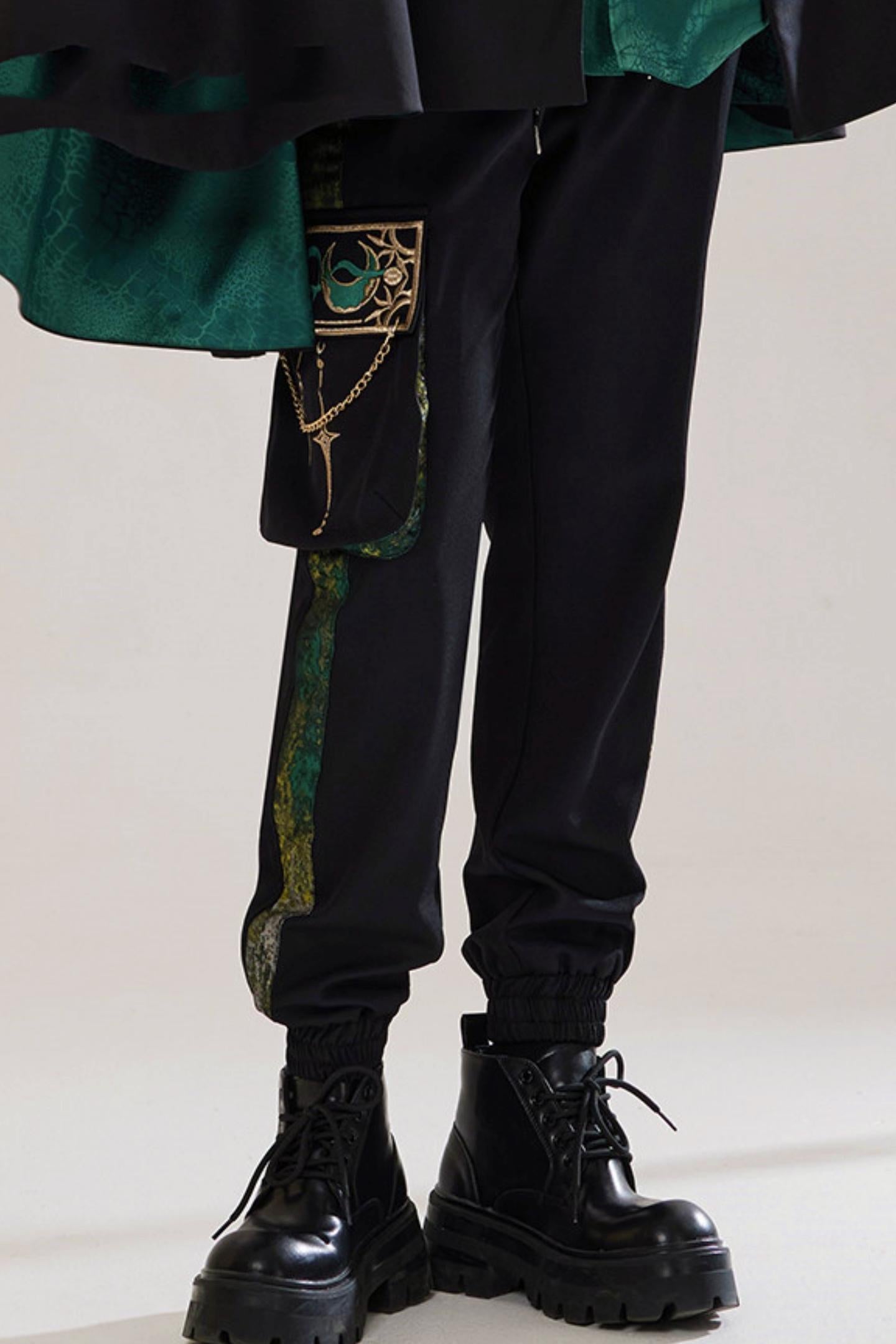Jade Moon Dragon Embroidered Chinese Shirt + Moon Pocket Pants