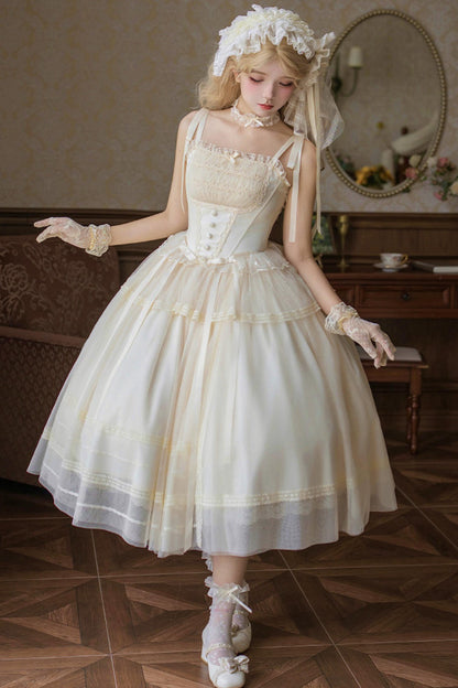 Weißes Korsett-Prinzessin-Lolita-Kleid + Outerwear + Accessoires