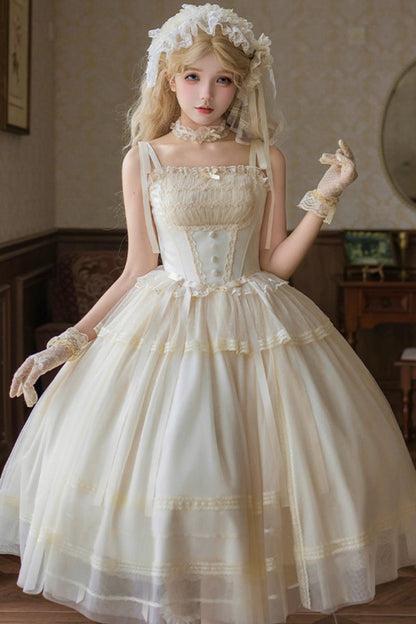 Weißes Korsett-Prinzessin-Lolita-Kleid + Outerwear + Accessoires