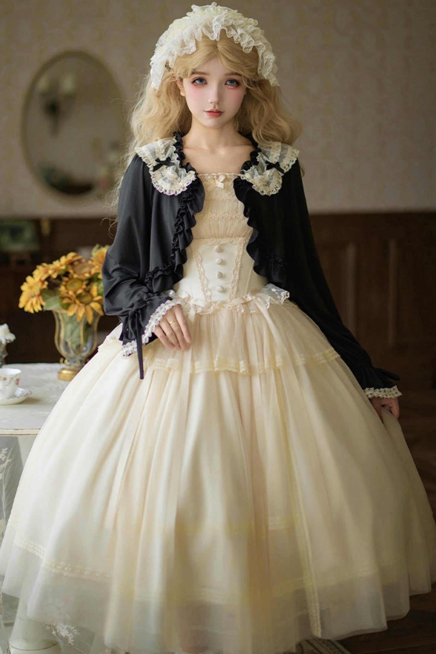 Weißes Korsett-Prinzessin-Lolita-Kleid + Outerwear + Accessoires