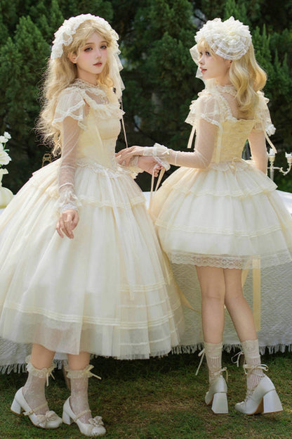 Weißes Korsett-Prinzessin-Lolita-Kleid + Outerwear + Accessoires