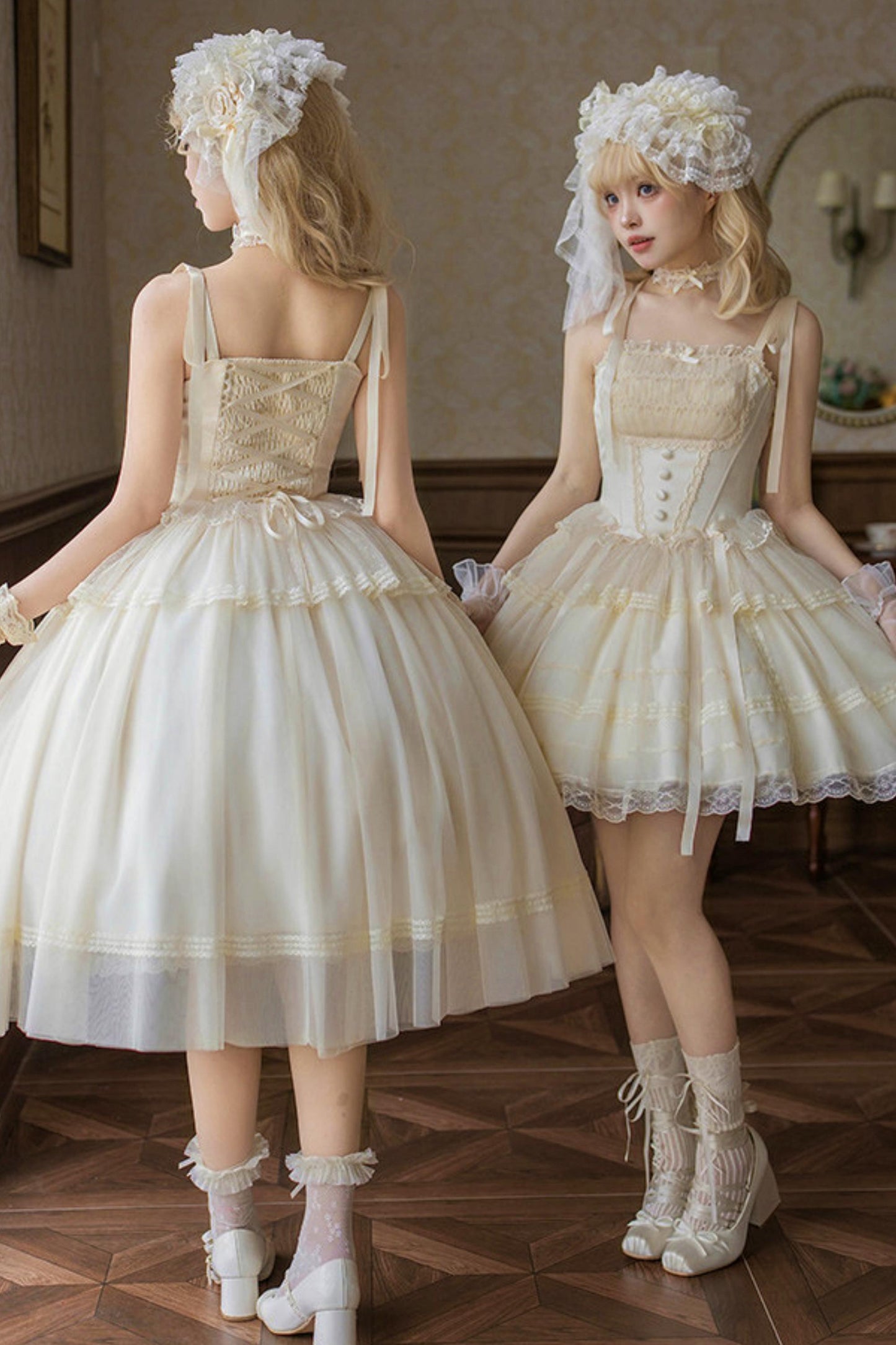 Weißes Korsett-Prinzessin-Lolita-Kleid + Outerwear + Accessoires