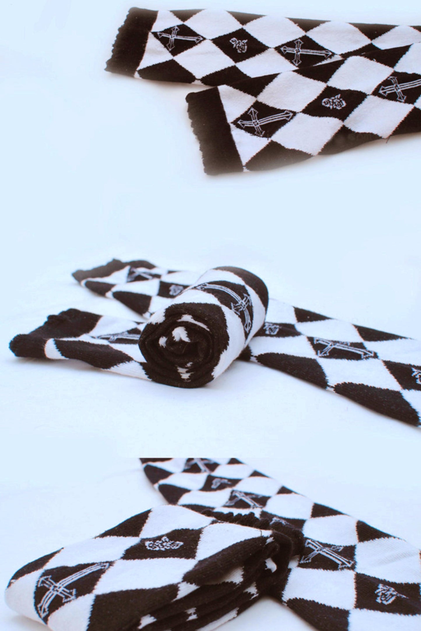 Diamond Pattern Cross Knee-High Socks