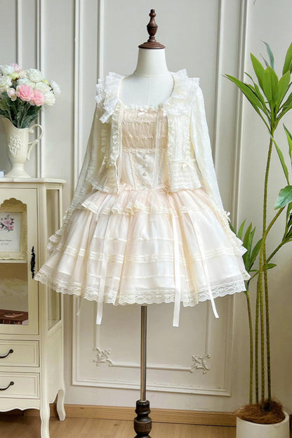 Weißes Korsett-Prinzessin-Lolita-Kleid + Outerwear + Accessoires