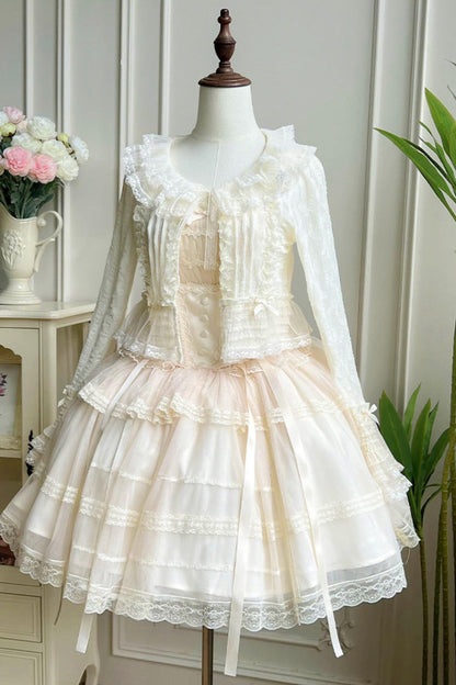 Weißes Korsett-Prinzessin-Lolita-Kleid + Outerwear + Accessoires