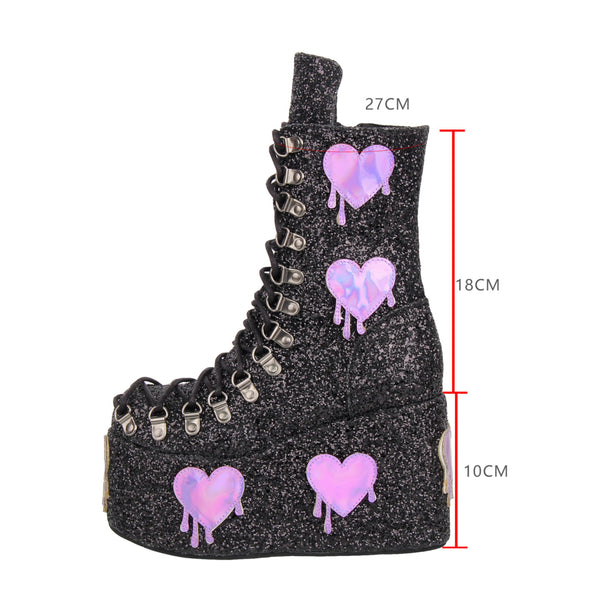 Glitter Subculture Heart Platform Boots