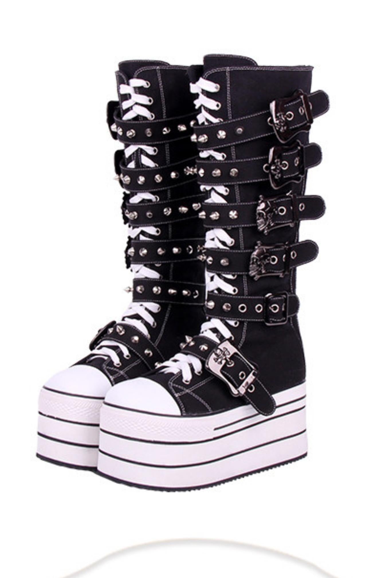 Punk-Canvas-Plateaustiefel