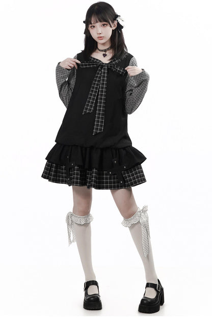サブカルポルカドットドレス+トップス+スカート
