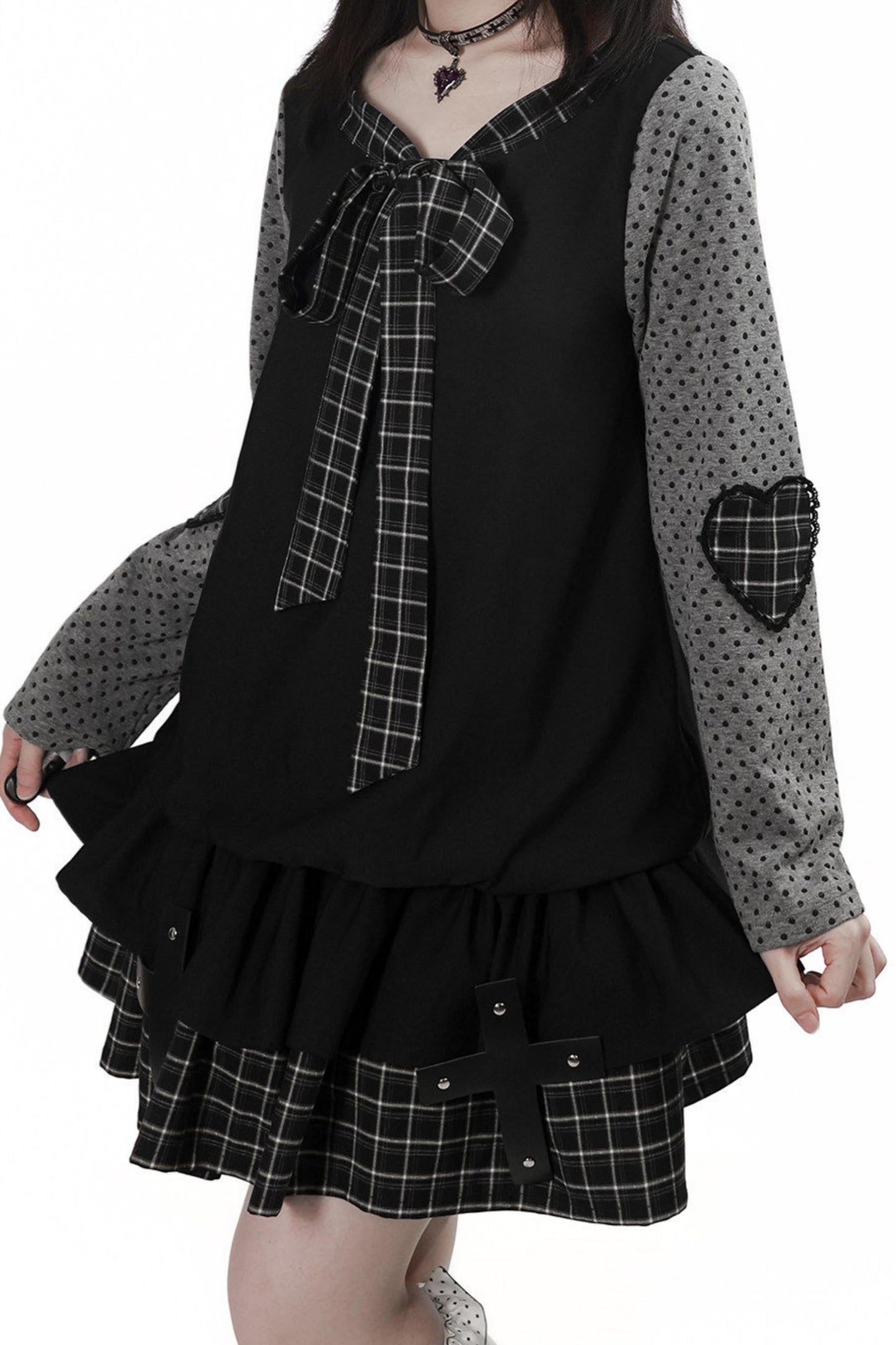 サブカルポルカドットドレス+トップス+スカート