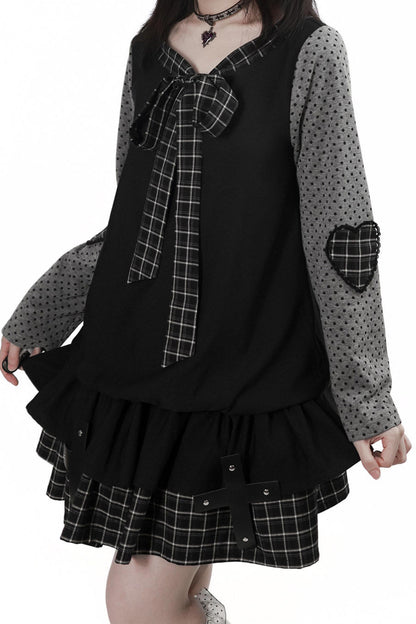 サブカルポルカドットドレス+トップス+スカート
