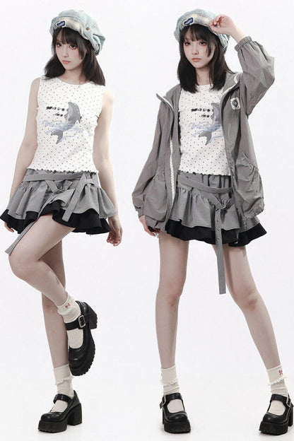 Sommerweste mit Delfinprint + UV-Jacke + Rock