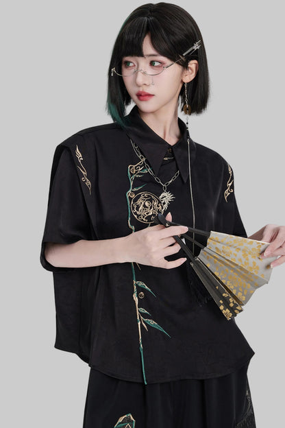 Golden Crow Embroidered Blouse Set-Up