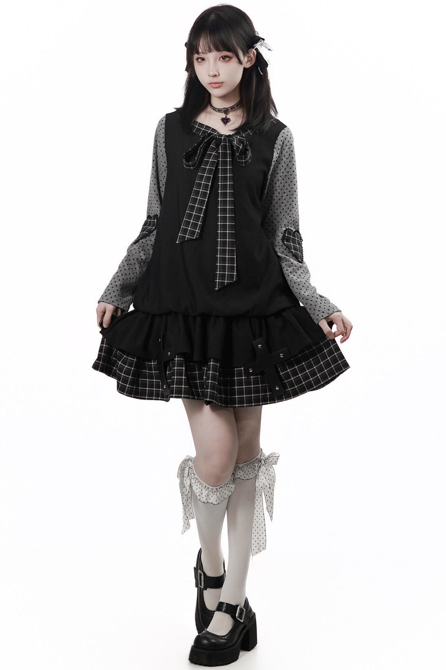 サブカルポルカドットドレス+トップス+スカート