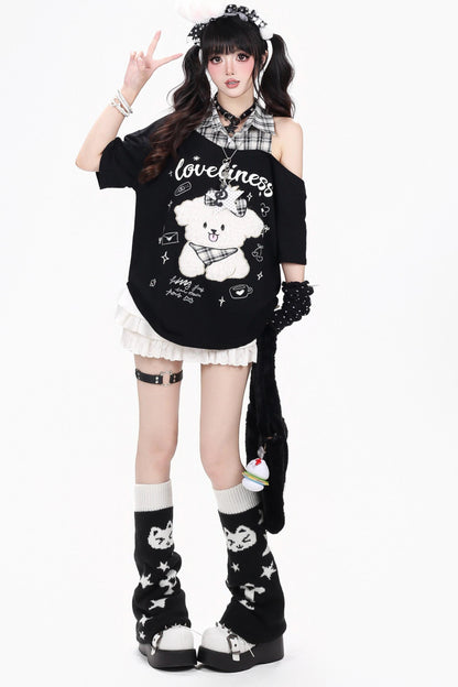 Flauschiges T-Shirt mit Welpen-Print