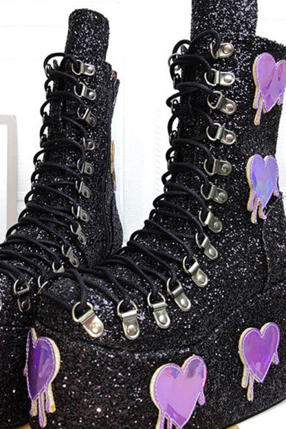 Glitzer-Subkultur-Herz-Plateau-Stiefel
