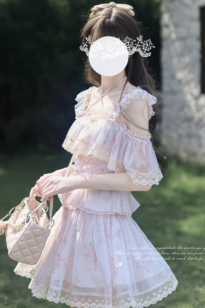 Spring Floral Chiffon Top + Skirt