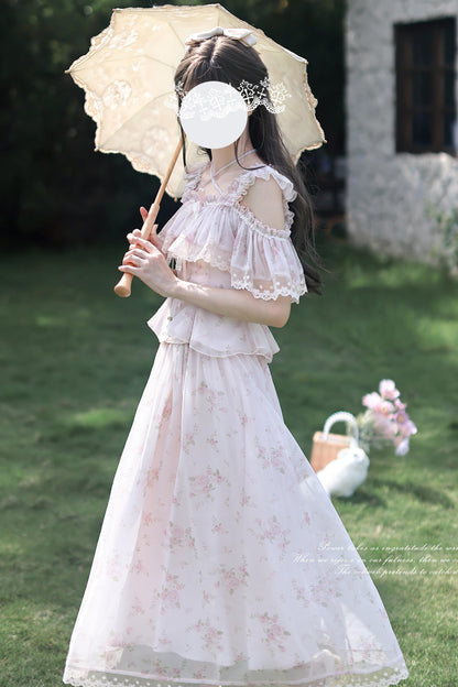 スプリングフローラルシフォントップス+スカート