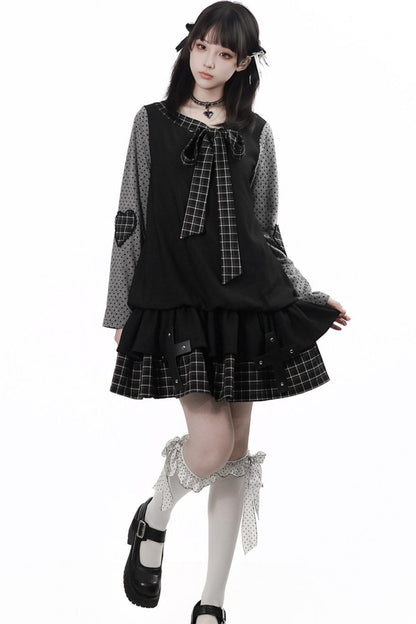 サブカルポルカドットドレス+トップス+スカート