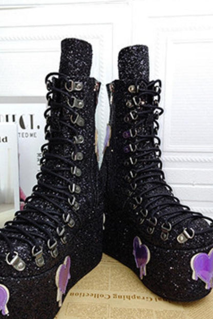 Glitzer-Subkultur-Herz-Plateau-Stiefel