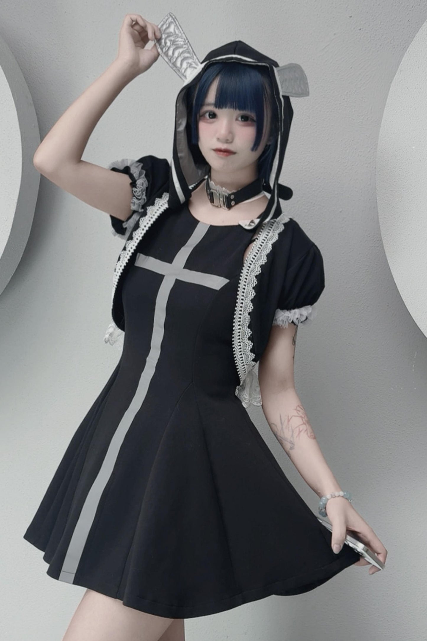 サイバーパンククロスメカニカルノースリーブドレスセット