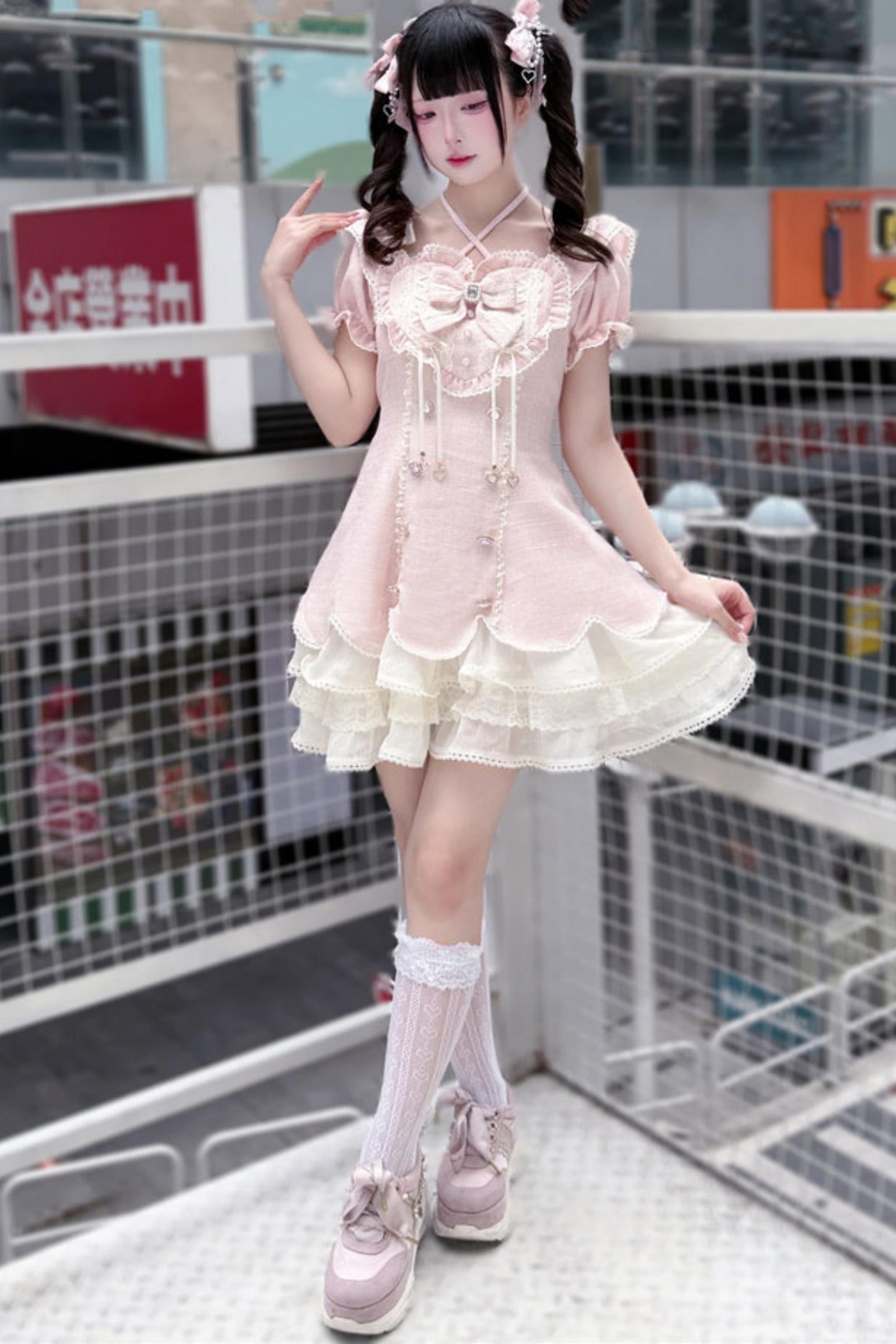 Tweed Heart Ribbon Sweet Lolita Dress