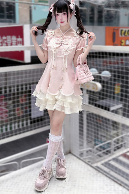 Tweed Heart Ribbon Sweet Lolita Dress