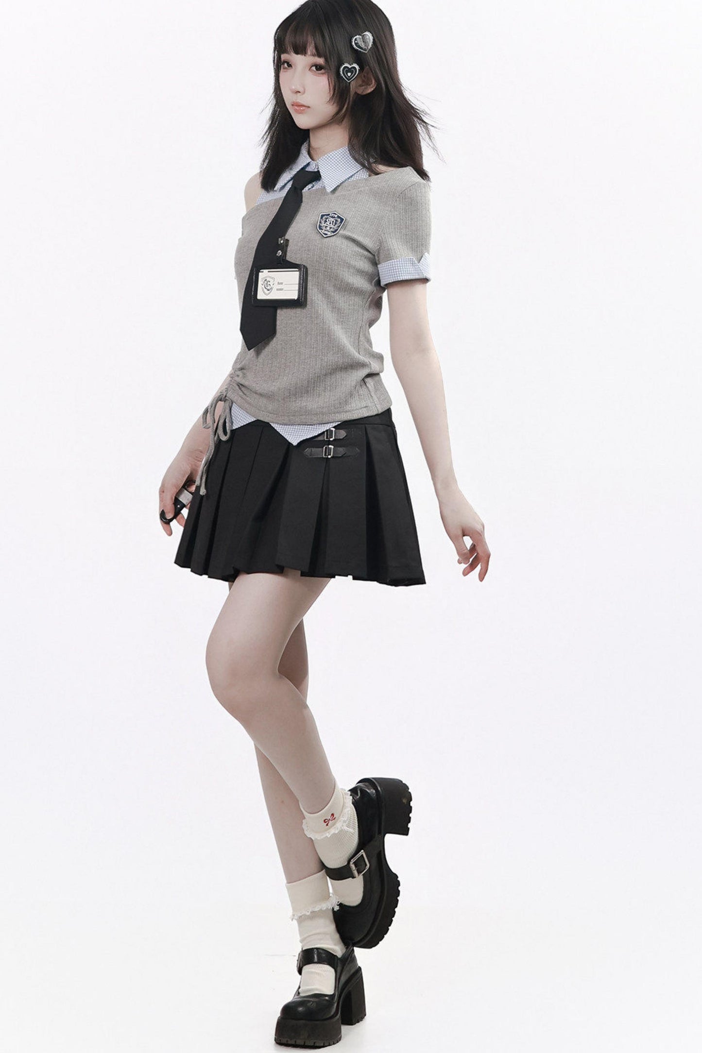 Asymmetrical School Uniform Set with Tie