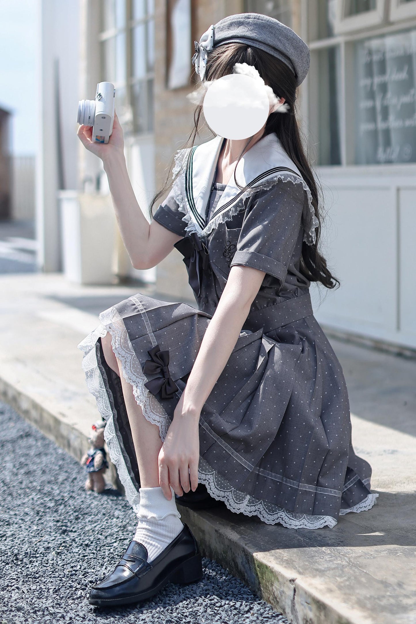 Black Chocolate Polka Dot Sailor Blouse + Skirt