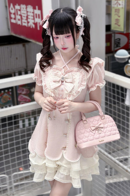 Tweed Heart Ribbon Sweet Lolita Dress