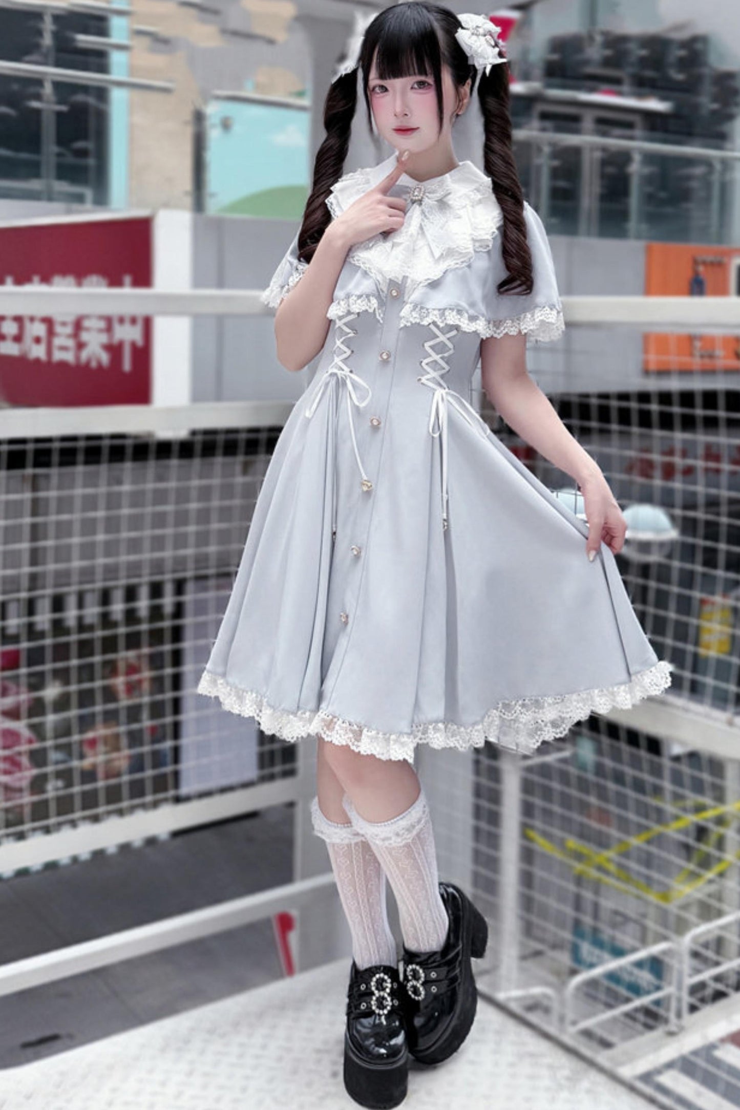 Angelcore Lace Cape Dress