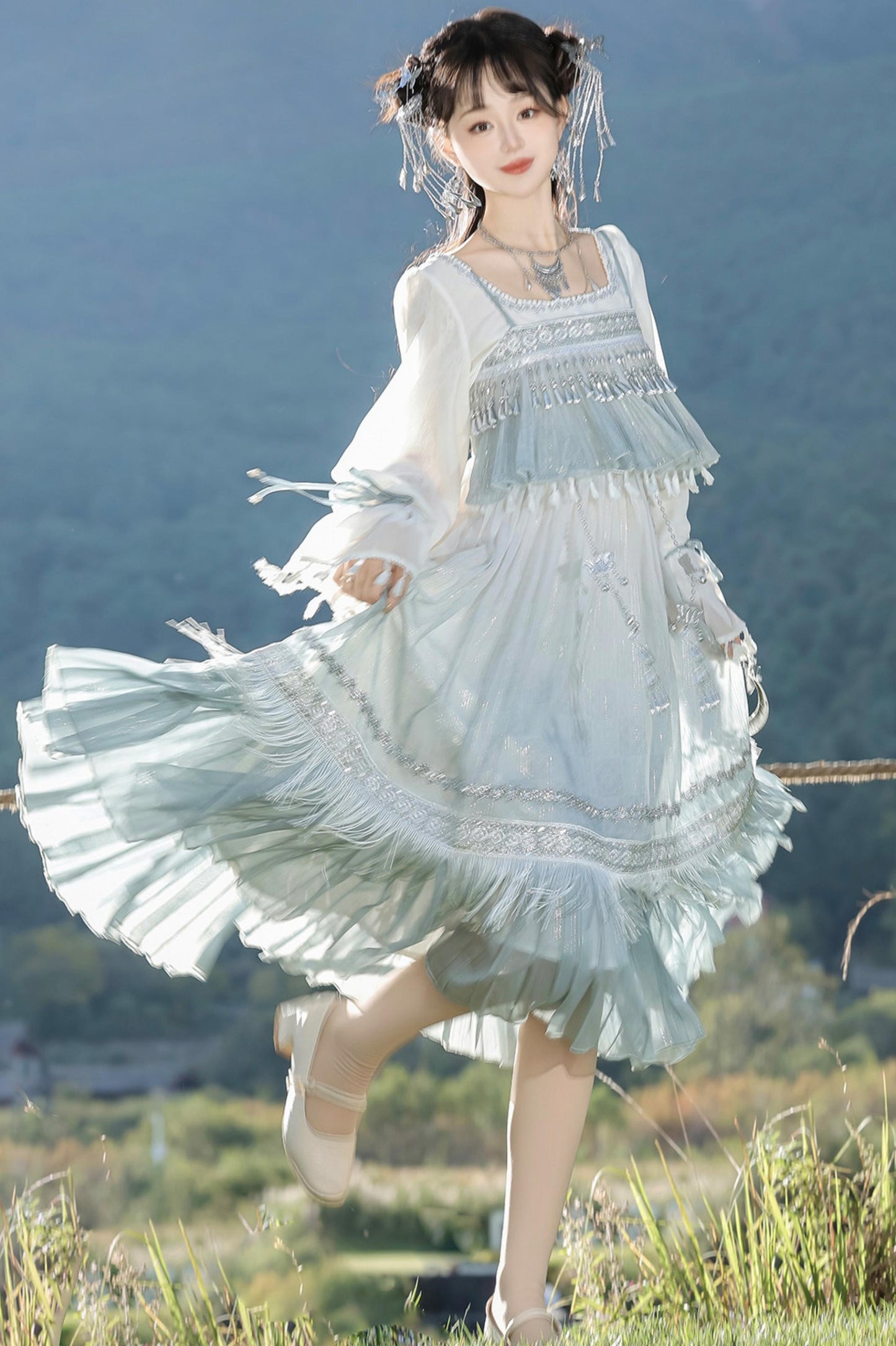 クリスタルブルーの妖精キャミワンピース＋シャツ