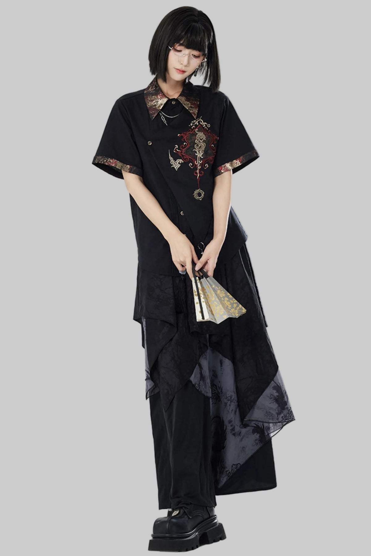 Embroidered Cotton Linen Patchwork Shirt+Pants