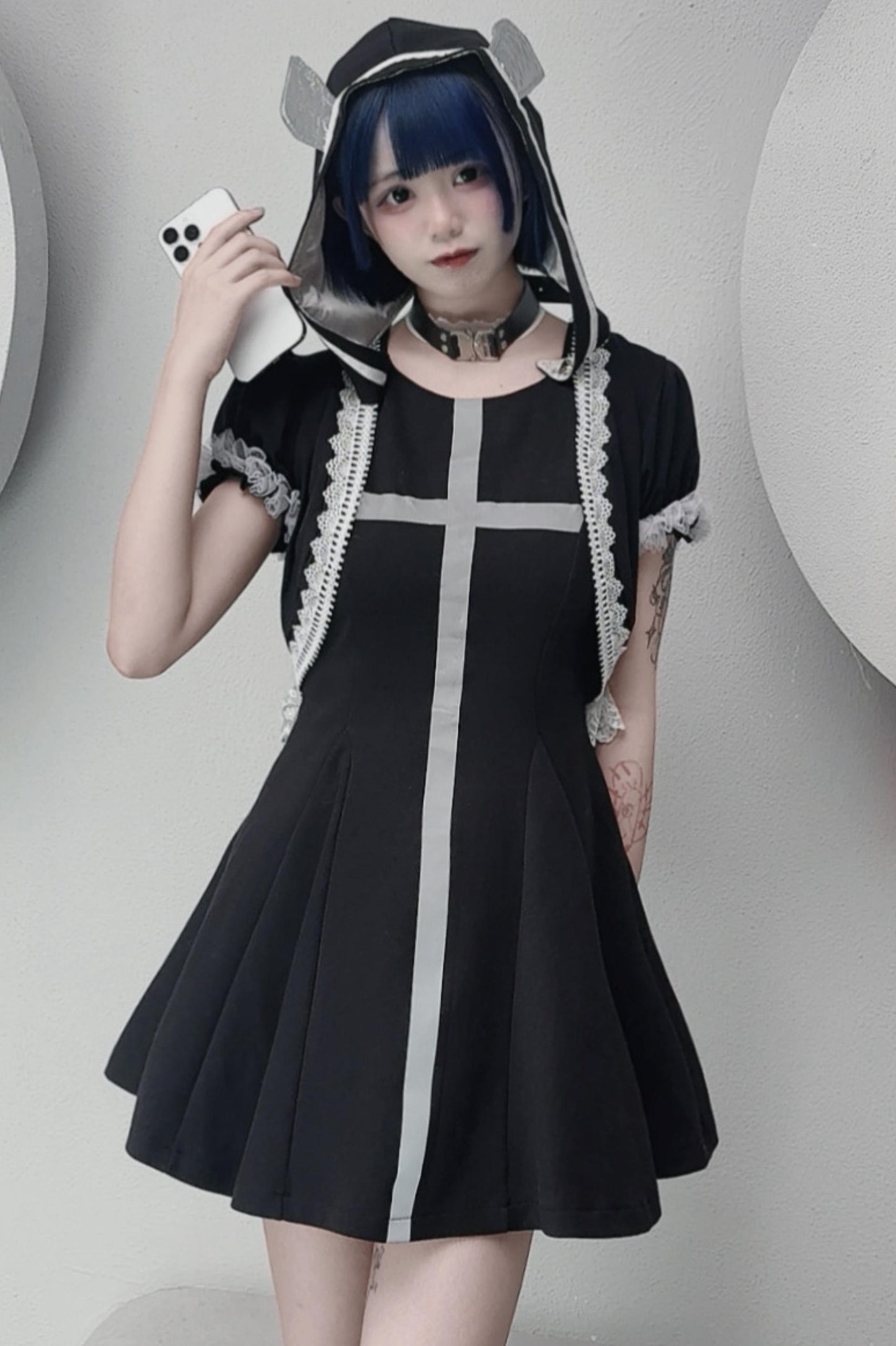 サイバーパンククロスメカニカルノースリーブドレスセット