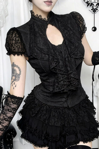 Gothic-Lolita-Bluse mit Puffärmeln + Rock