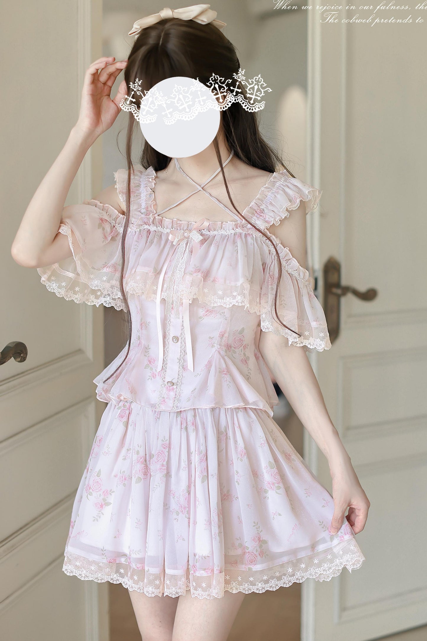 Spring Floral Chiffon Top + Skirt