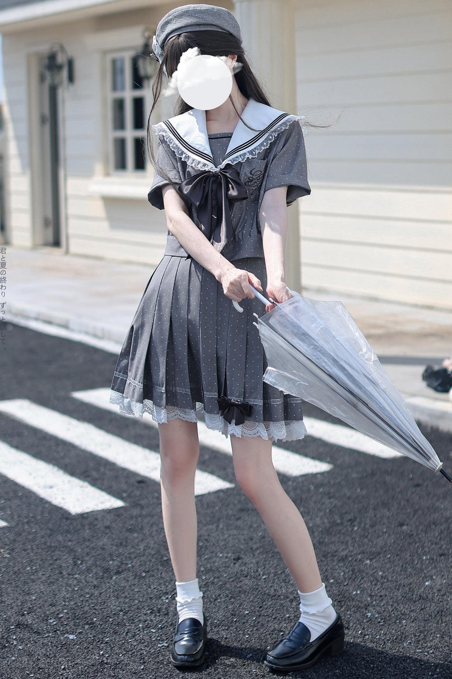 Black Chocolate Polka Dot Sailor Blouse + Skirt