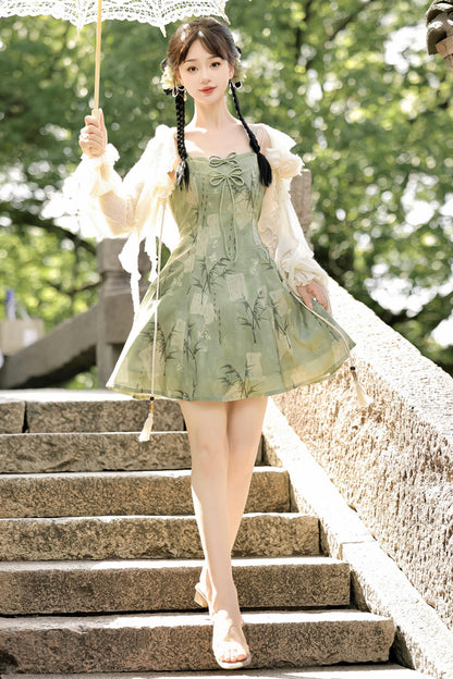 竹林に咲くフェアリーチャイナドレス+ローズカーディガン