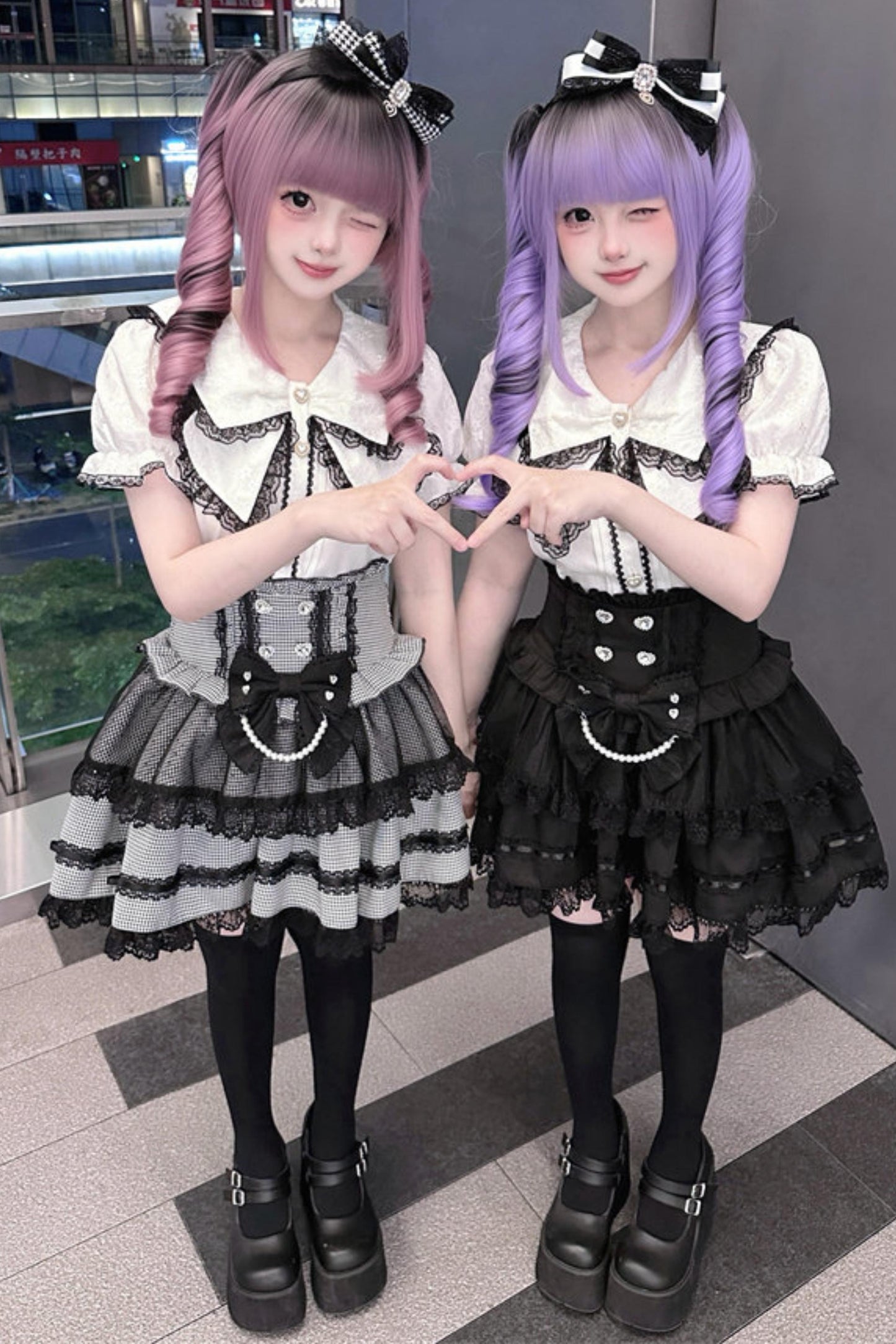 Lace Ribbon Sailor Jirai Kei Set