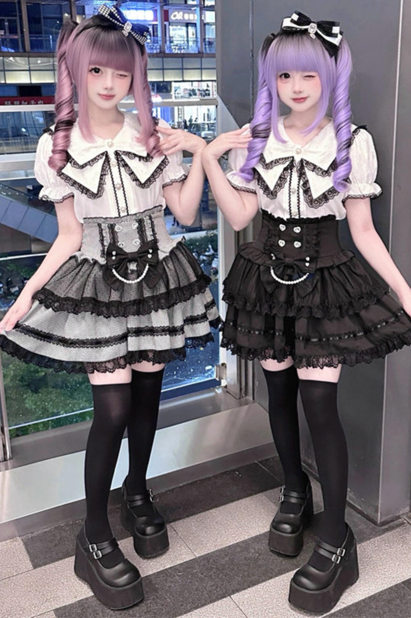 Lace Ribbon Sailor Jirai Kei Set