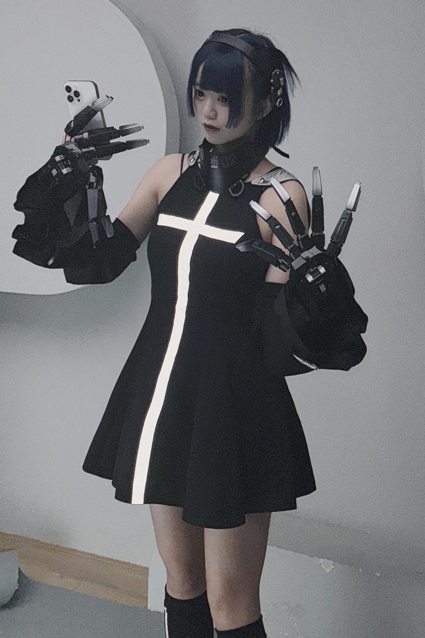 サイバーパンククロスメカニカルノースリーブドレスセット