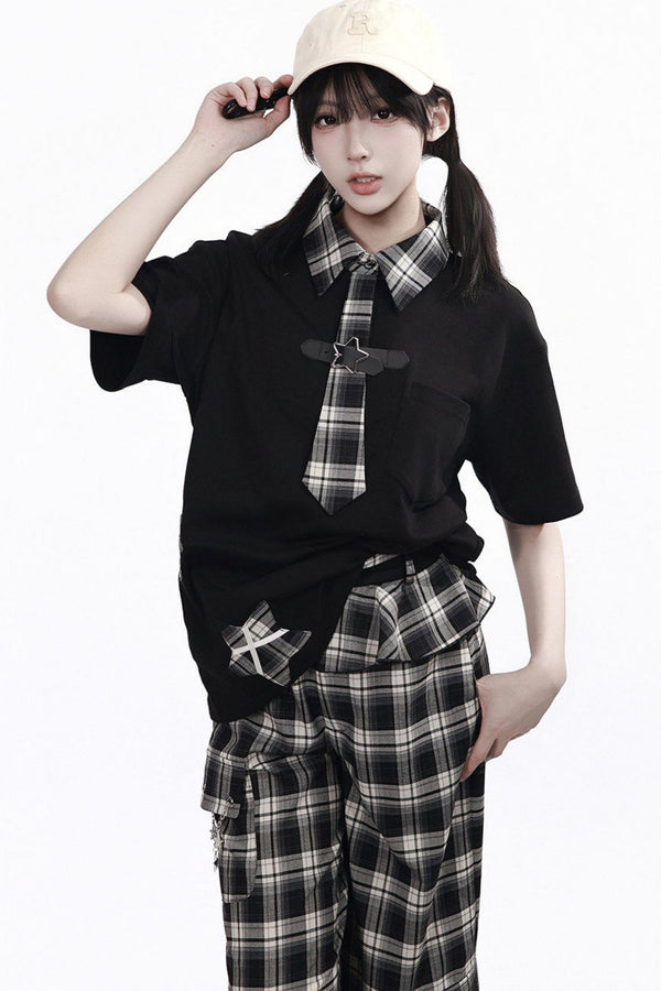 Plaid Necktie Subculture Uniform Set