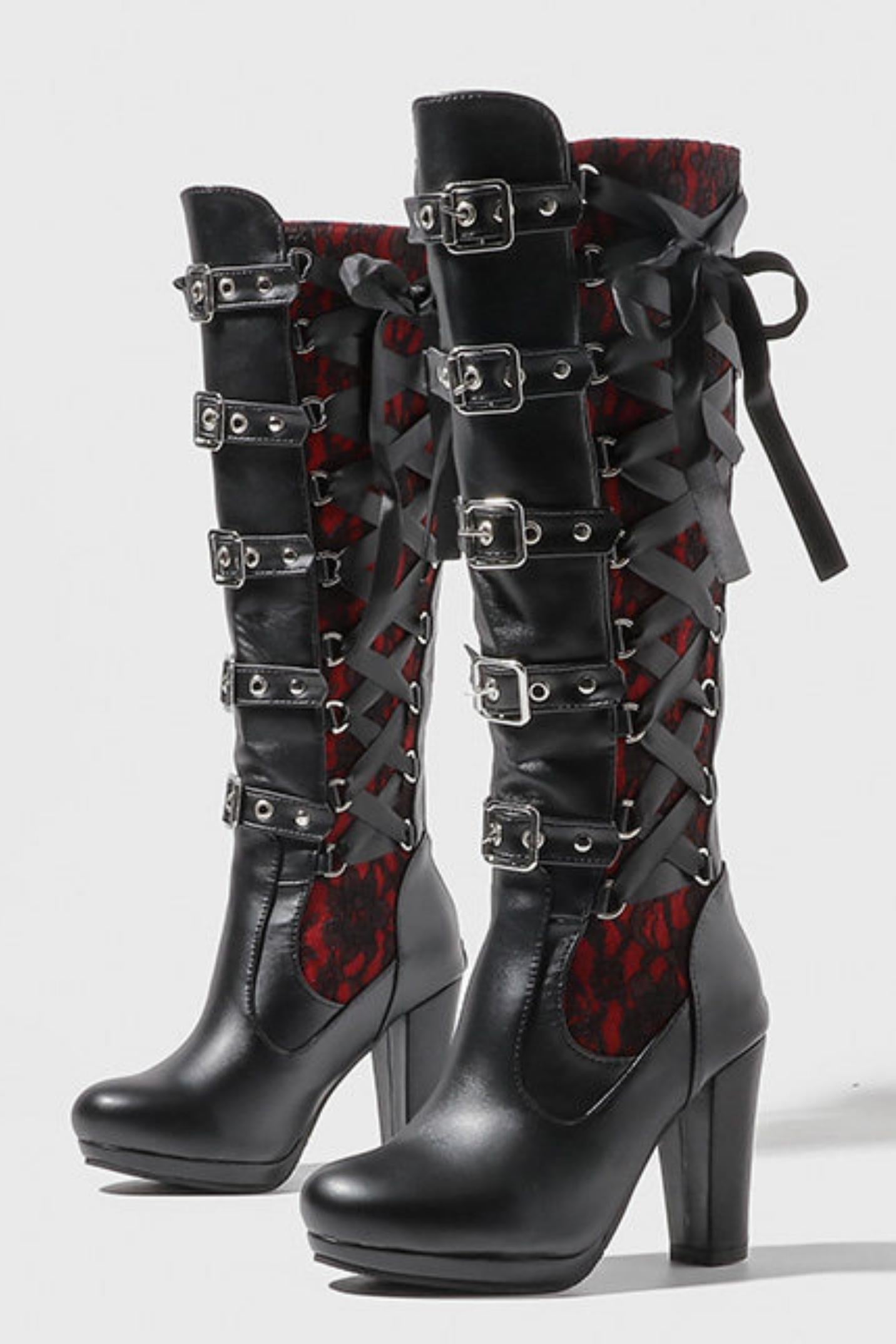 Gothic Lace-Up Long Boots