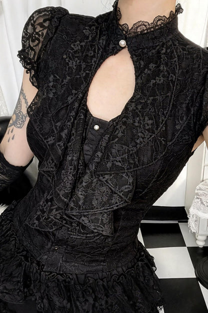 Gothic-Lolita-Bluse mit Puffärmeln + Rock