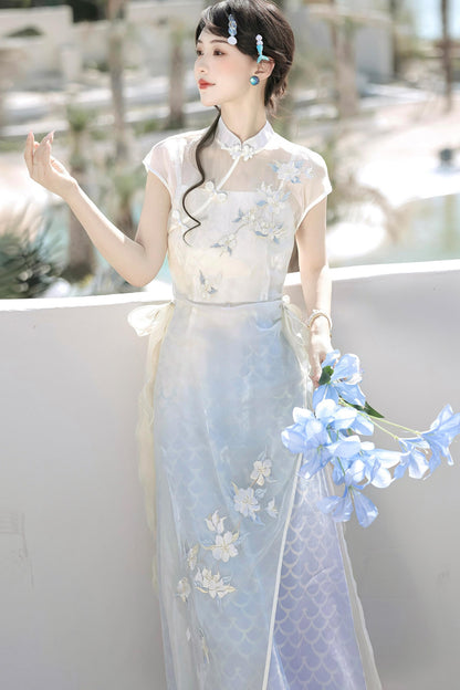人魚姫の花刺繍レースチャイナドレス