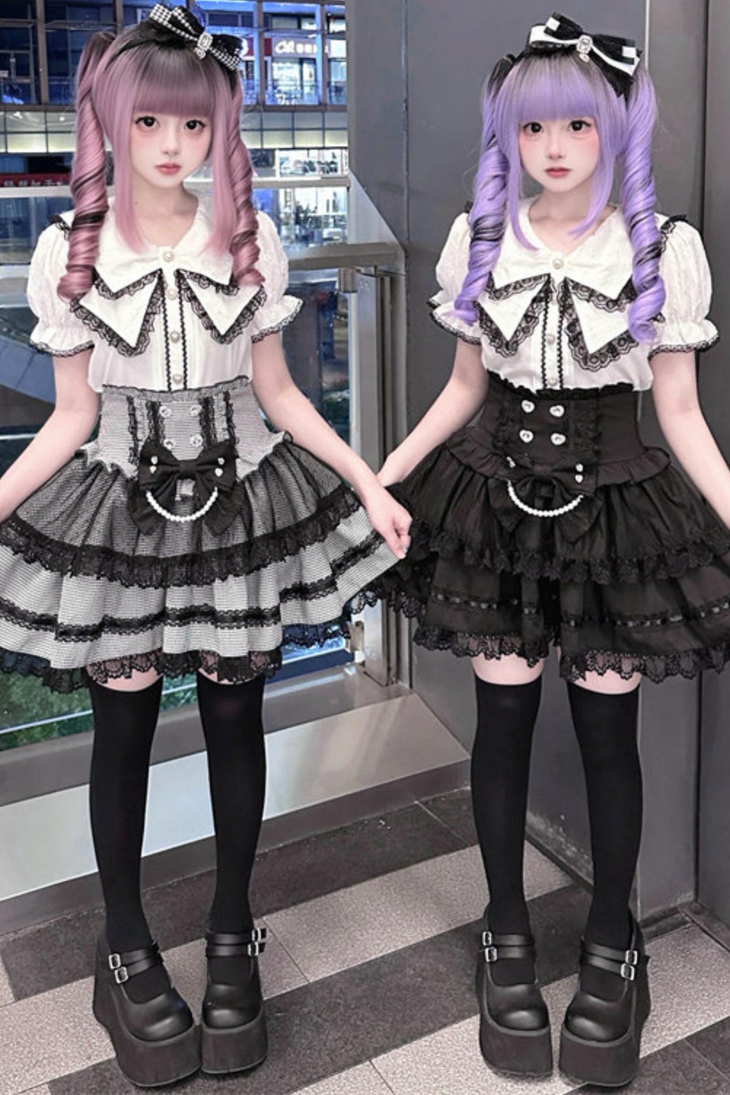 Lace Ribbon Sailor Jirai Kei Set