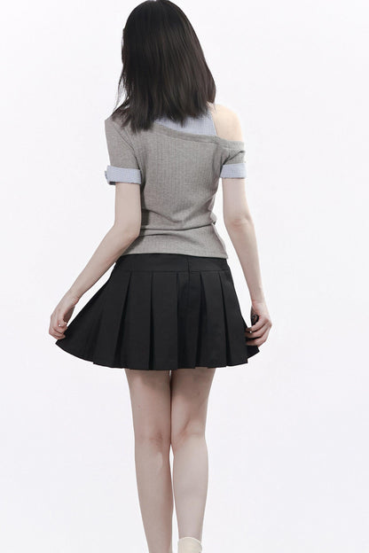 Asymmetrical School Uniform Set with Tie