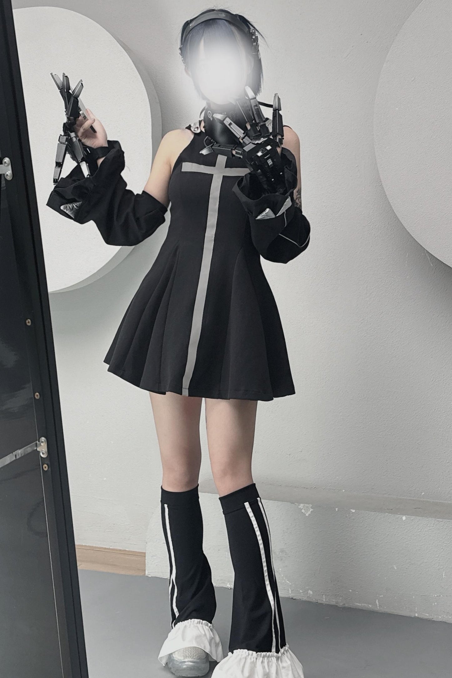 サイバーパンククロスメカニカルノースリーブドレスセット